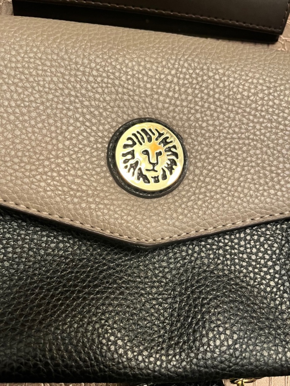 Anne Klein Black & Taupe Pebbled Leather Crossbody w/Gold Chain & Eyeglass Case - Picture 4 of 13